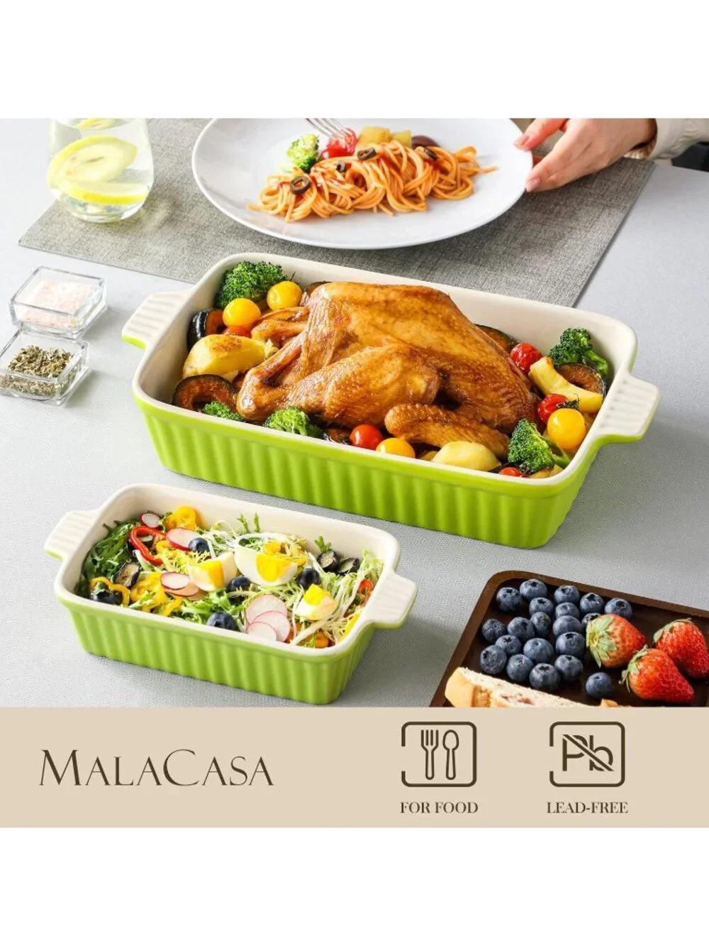 4 Set Green Ceramic Casserole Dishes for Oven Ceramic Baking Deep Dishes Set